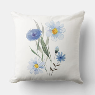 Blue Floral Watercolor Art   Elegant Wildflower Ho Cushion