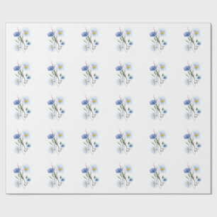 Blue Floral Watercolor Art Elegant Wildflower Ho Wrapping Paper
