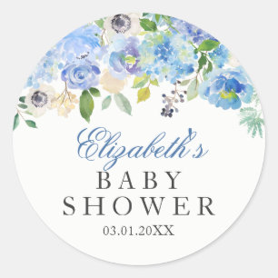 Blue Floral Watercolor Baby Shower Sticker