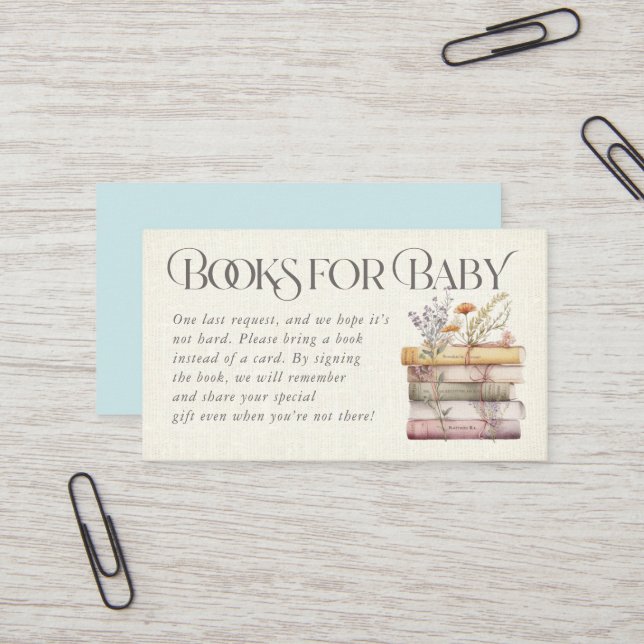 Blue Floral Watercolor Books for Baby Card (Front/Back In Situ)