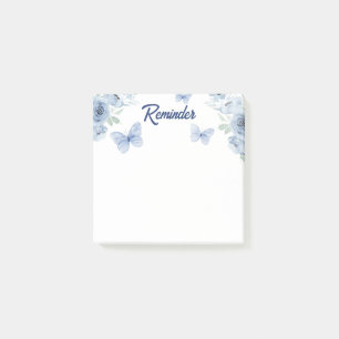 Blue Floral Watercolor Butterfly  Reminder  Post-it Notes