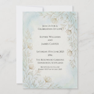 Blue Floral Watercolor Elegant Wedding Invitation