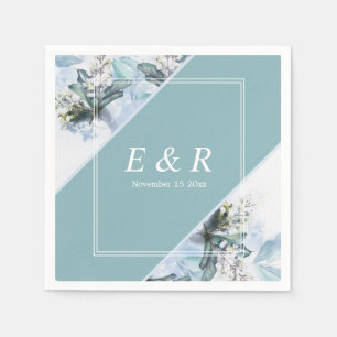 Blue Floral Watercolor Monogram Wedding Reception Napkin
