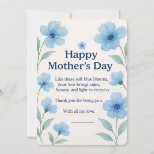 Blue Floral Watercolor Mother's Day Card Gift