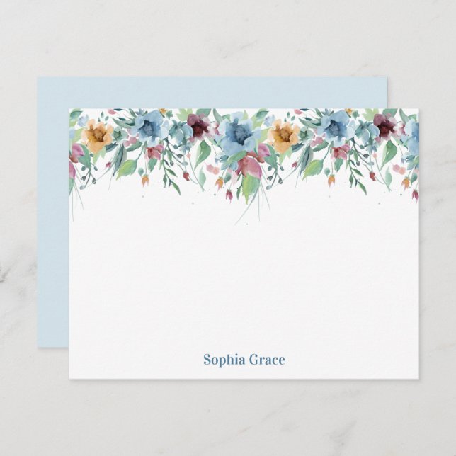 Blue Floral Watercolor Personalised Card (Front/Back)