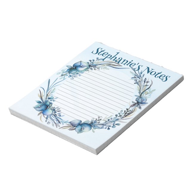 Blue Floral Watercolor Personalised Notepad (Rotated)