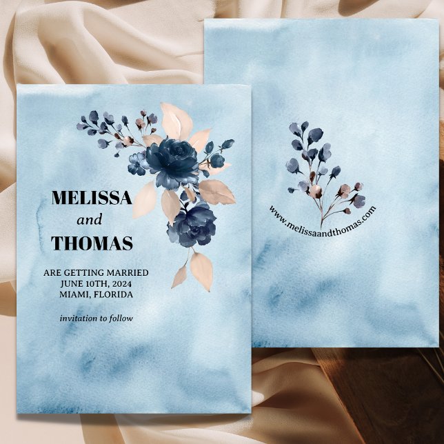 Blue Floral Watercolor Save The Date Announcement (Creator Uploaded)