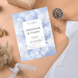 Blue Floral Watercolor Simple Wedding Invitation
