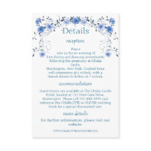 Blue Floral Watercolor Wedding Details Insert Card