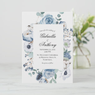 Blue Floral Watercolor Wedding Invitation