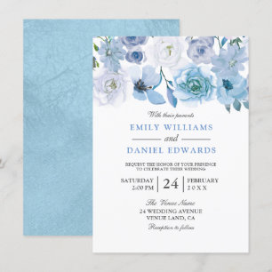 Blue Floral Watercolor Wedding Invitation