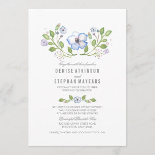 Blue Floral Watercolor Wedding Invitations