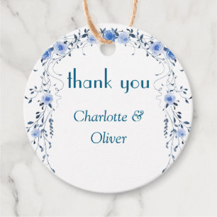 Blue Floral Watercolor Wedding Thank You Favour Ta Tags