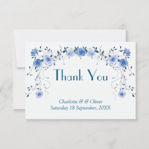 Blue Floral Watercolor Wedding Thank You Label Tag Card