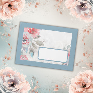blue floral watercolor wildflower peony wedding envelope