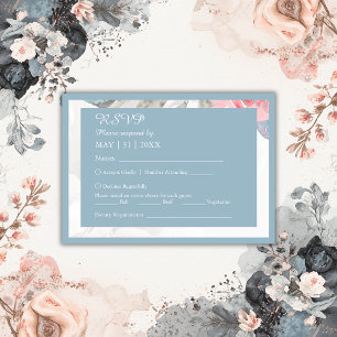 blue floral watercolor wildflower peony wedding RSVP card