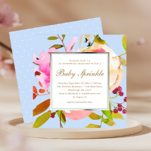 Blue Floral Watercolor with Dots Baby Sprinkle Invitation