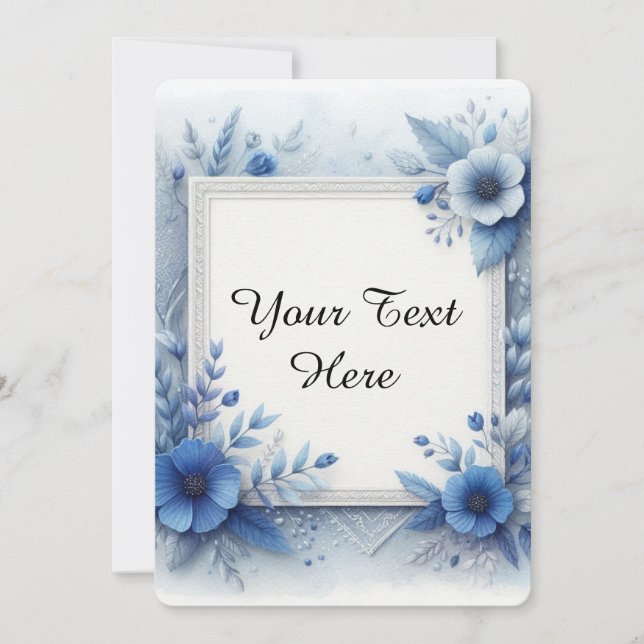 Blue Floral Watercolor with Elegant Accents Invitation (Front)