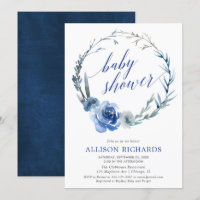 Blue floral watercolor wreath boy baby shower