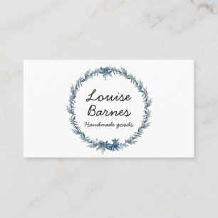 Blue floral watercolor wreath business card