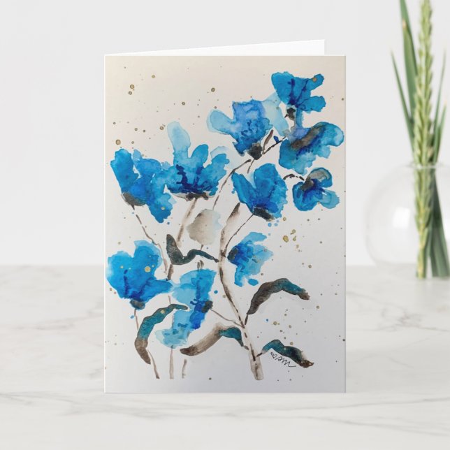 Blue Floral Watercolordoodle Card (Front)