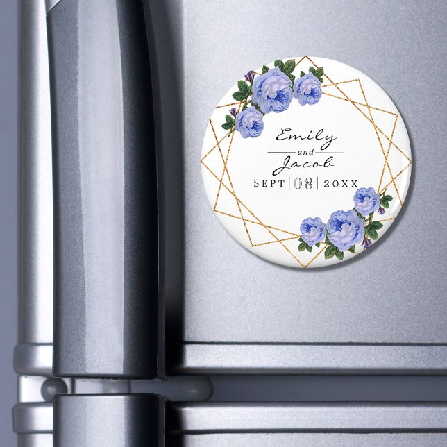 Blue Floral Wed Elegant Gold Glitter Geometric Magnet (Creator Uploaded)