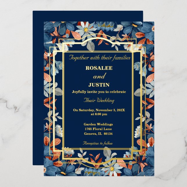 Blue Floral Wedding  (Front/Back)