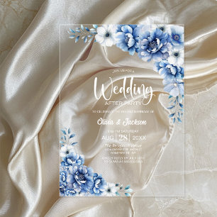 Blue Floral Wedding After Party Acrylic Invitations