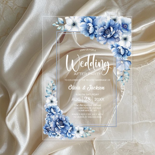 Blue Floral Wedding After Party Acrylic Invitations (Creator Uploaded)