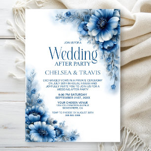 Blue Floral Wedding After Party Invitation