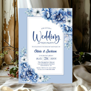 Blue Floral Wedding After Party Invitation