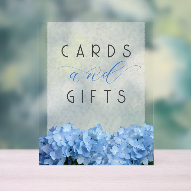Blue Floral Wedding Cards n Gifts Table Acrylic Sign (Neutral)