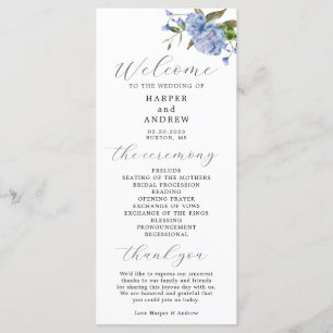 Blue Floral Wedding Ceremony Program Programme
