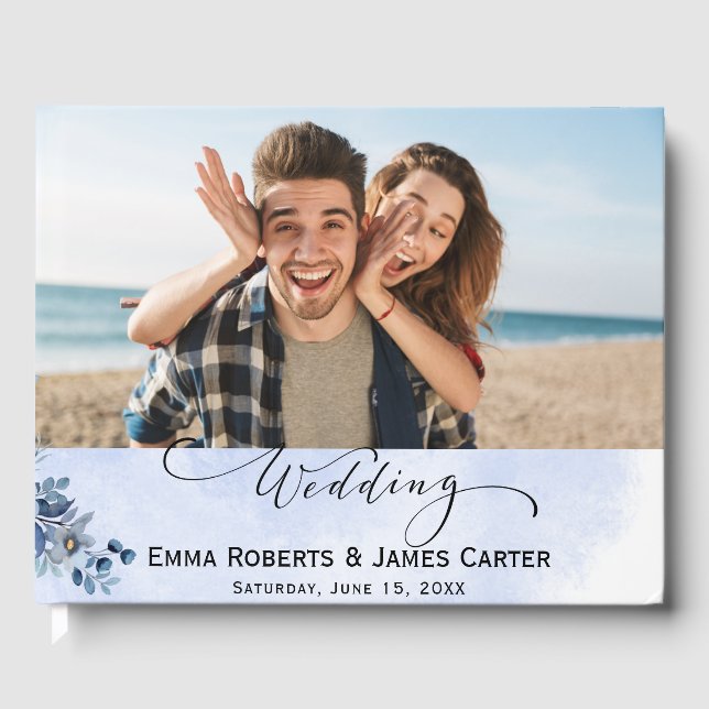Blue Floral Wedding Classic Guest Book (Front)
