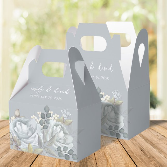 Blue Floral Wedding Custom Favours Favour Box (Light blue and grey favor box)