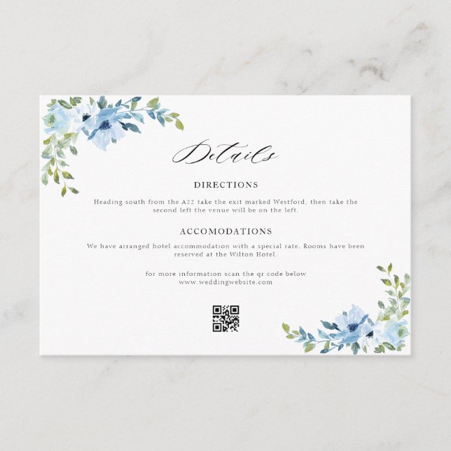 blue floral wedding details card (Front)