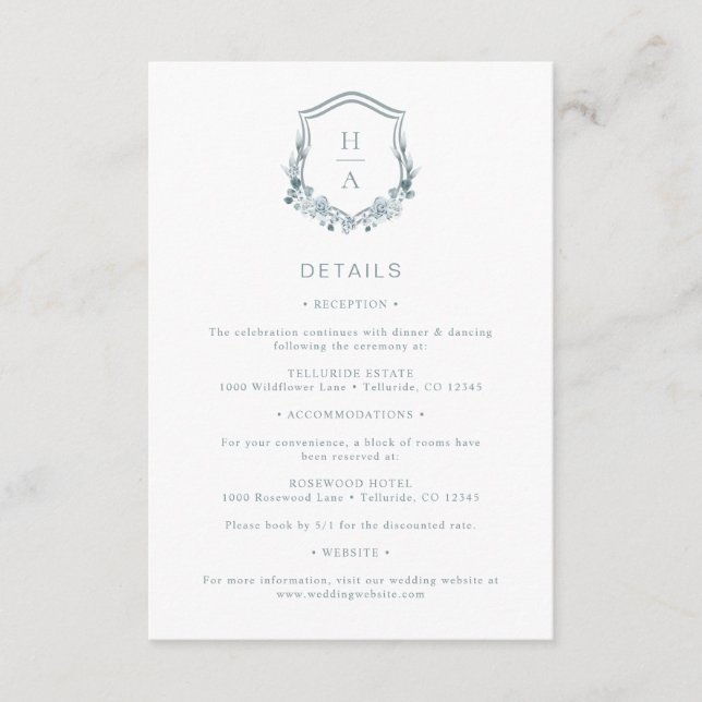 Blue Floral Wedding Enclosure Card (Front)