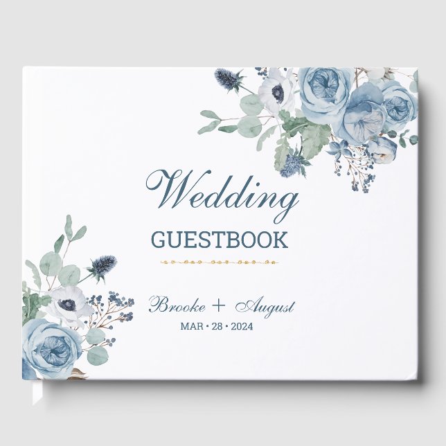 Blue Floral Wedding Guest Book (Front)