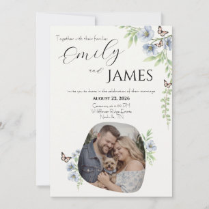Blue Floral Wedding Invitation