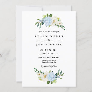 Blue floral wedding invitation