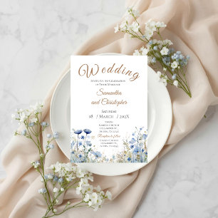 Blue Floral Wedding Invitation