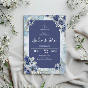 Blue Floral Wedding Invitation 