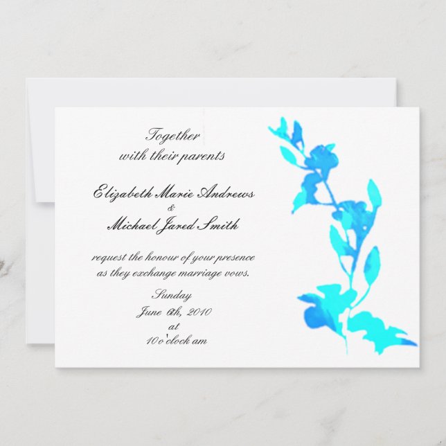 Blue Floral Wedding Invitation (Front)