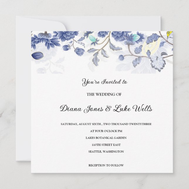 Blue Floral Wedding Invitation (Front)