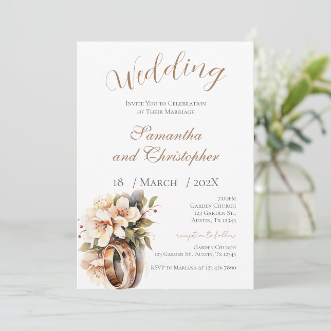 Blue Floral Wedding Invitation (Standing Front)