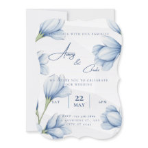 blue Floral Wedding Invitation 