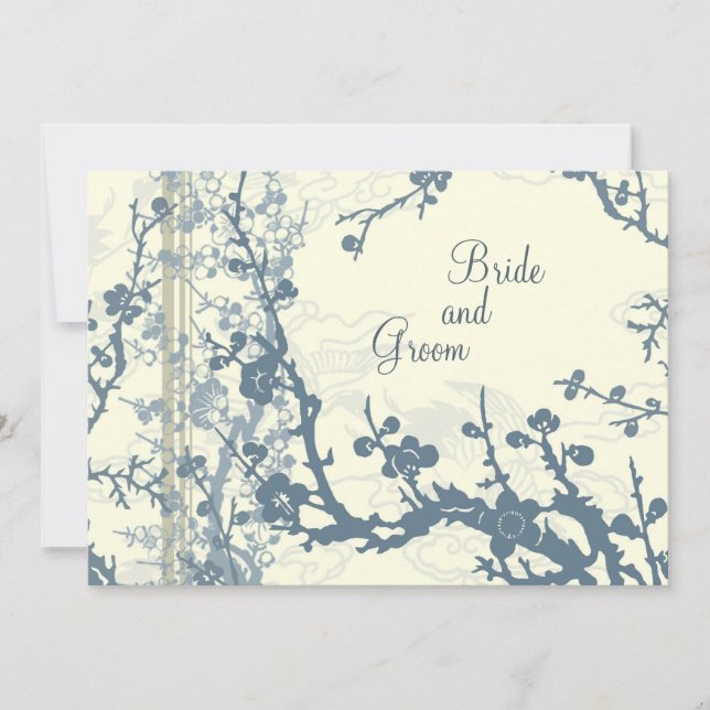 Blue Floral Wedding Invitation Card (Front)