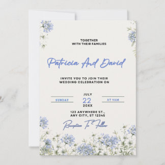 Blue Floral Wedding Invitation Template | Elegant