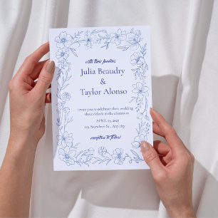 Blue Floral Wedding Invitation with White Dove   E