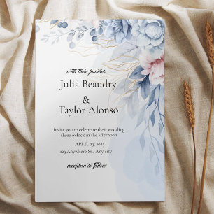Blue Floral Wedding Invitation with White Dove E